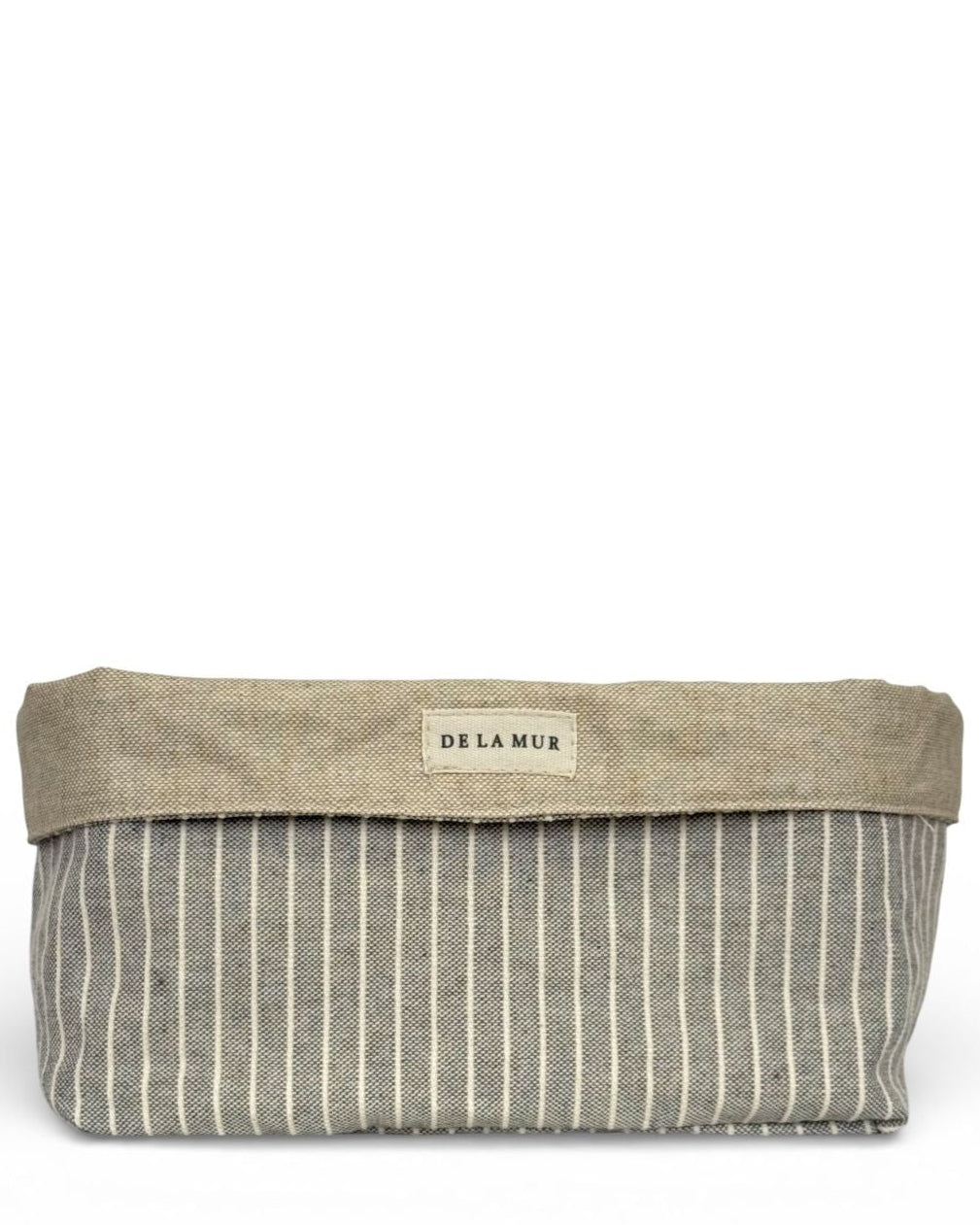 Perla basket, print in beige, grey and brown, front view — De La Mur