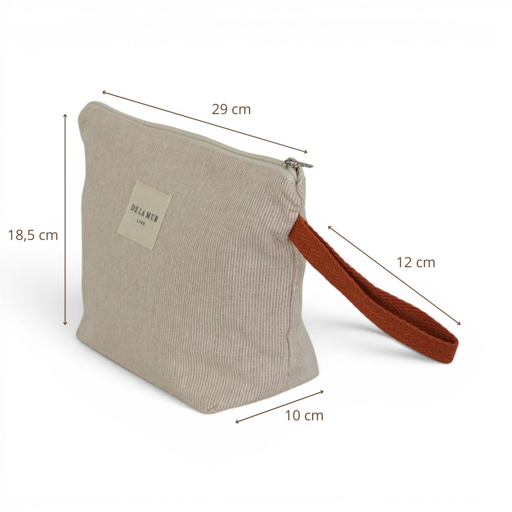 Neceser Ibi, estampado en beige, detalle del estampado y el material — De La Mur