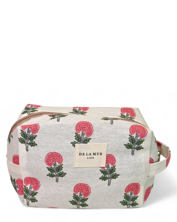 Neceser mediano Naha, estampado en rojo, beige, gris, vista frontal — De La Mur