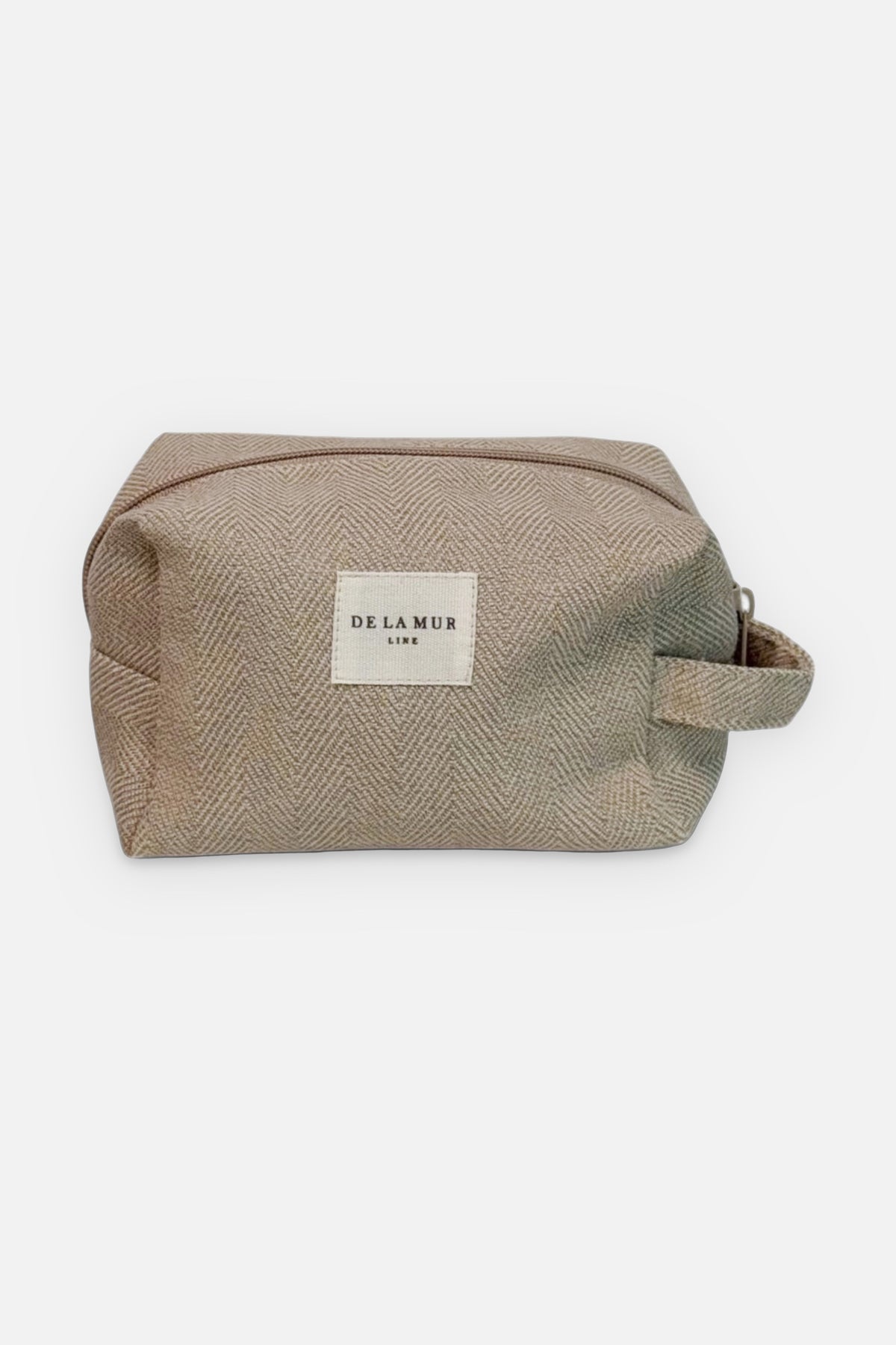 Beauty case medio Piga, stampa in marrone, beige e grigio, vista frontale — De La Mur