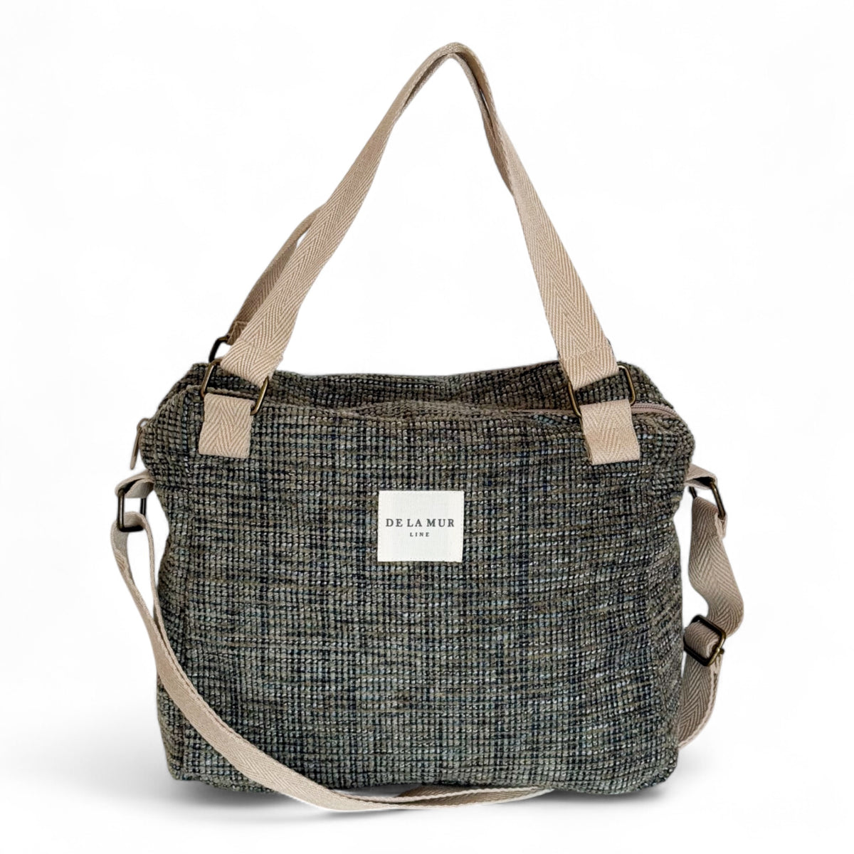 Bolso Musa, estampado en gris, amarillo, beige, vista frontal — De La Mur