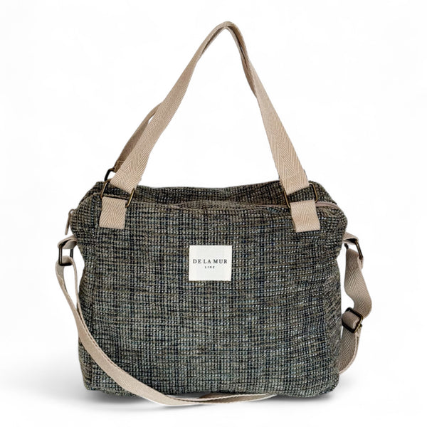 Bolso Musa, estampado en gris, amarillo, beige, vista frontal — De La Mur