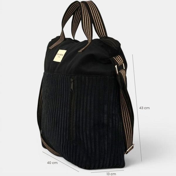 Bolso Curly, estampado en blanco, negro, beige, detalle del producto — De La Mur