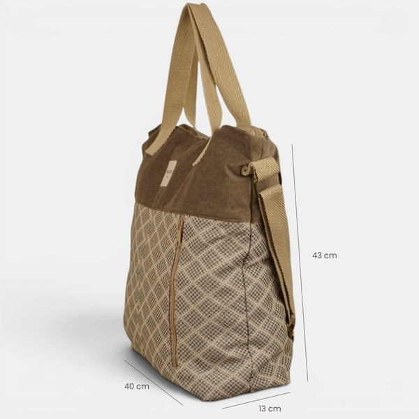 Bolso Pant, estampado en beige, negro, azul, detalle del producto — De La Mur
