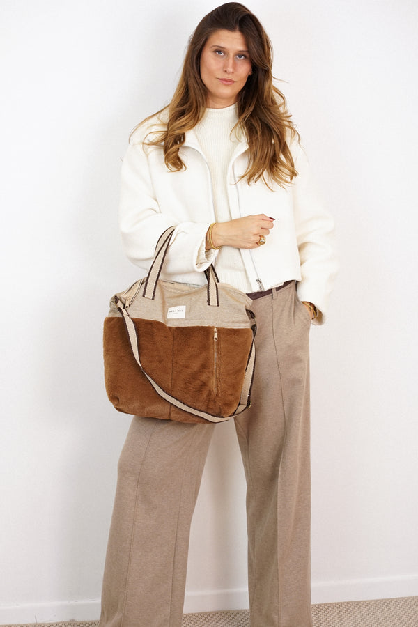 Bolso Pile, estampado en beige, blanco, terracota, vista frontal — De La Mur