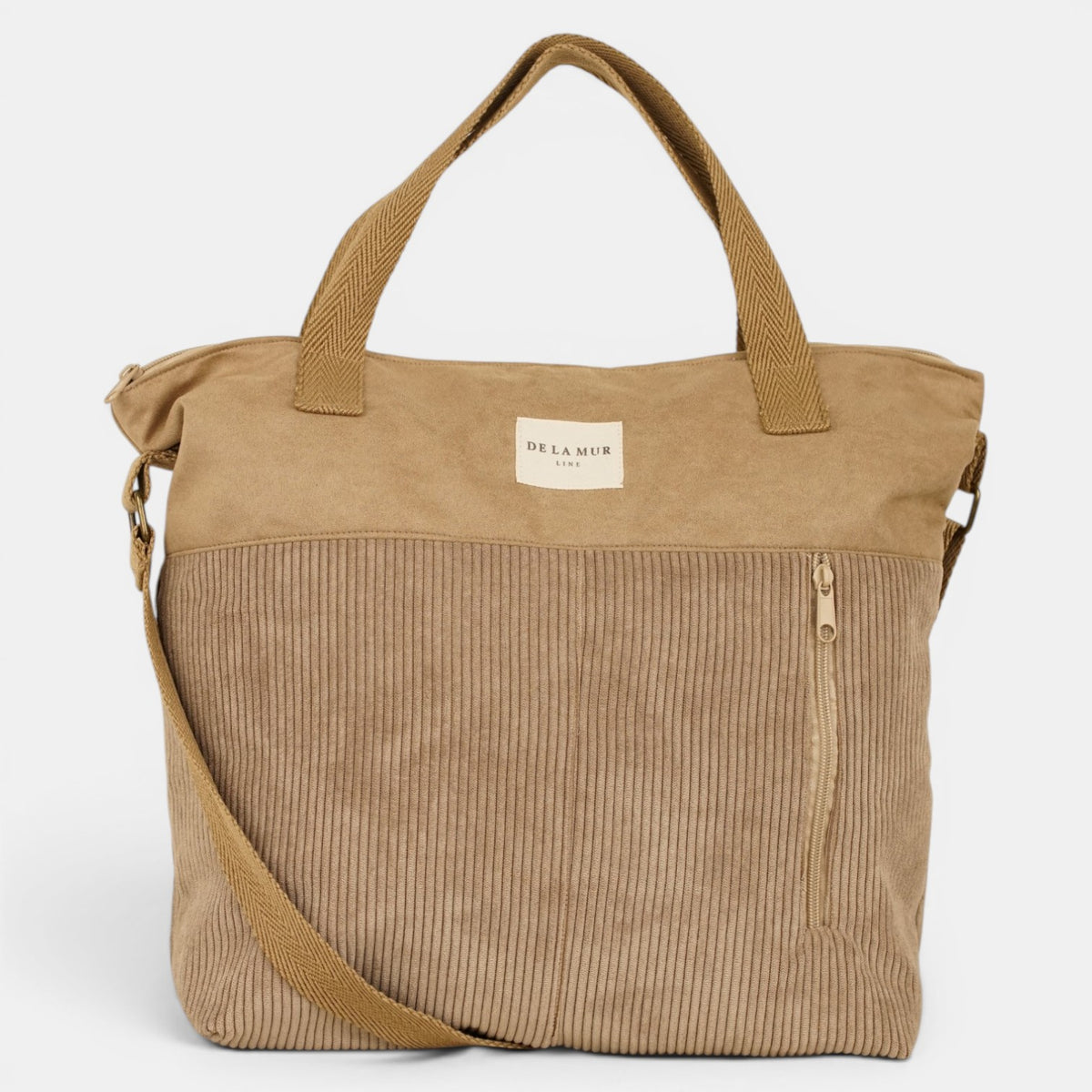 Bolso Toast, estampado en blanco, rojo, azul, detalle del estampado y el material — De La Mur