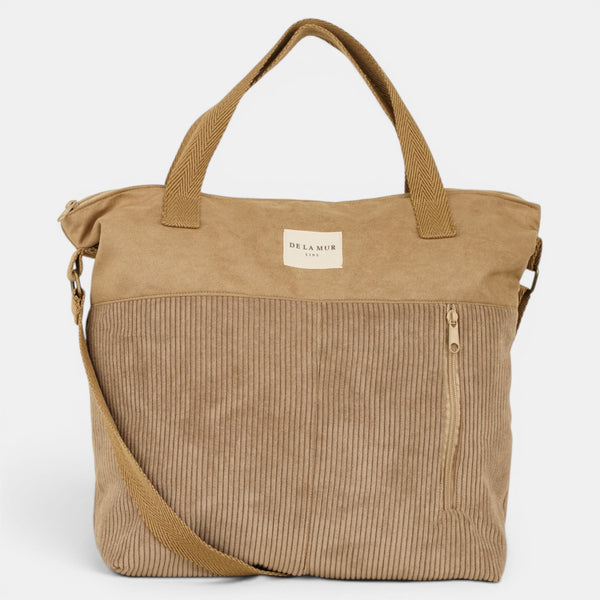 Bolso Toast, estampado en blanco, rojo, azul, detalle del estampado y el material — De La Mur