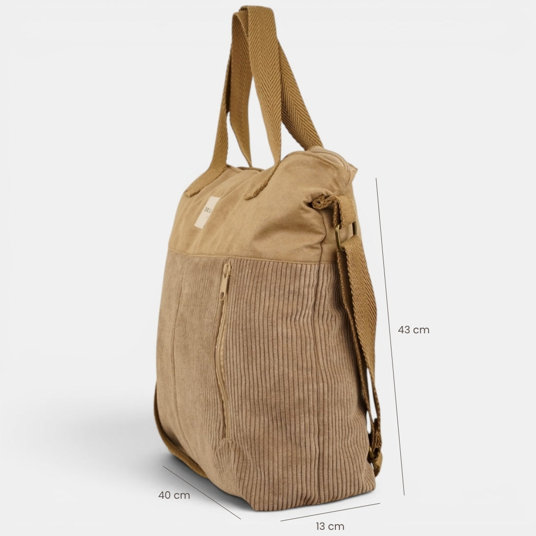 Bolso Toast, estampado en blanco, rojo, azul, detalle del material y el acabado — De La Mur