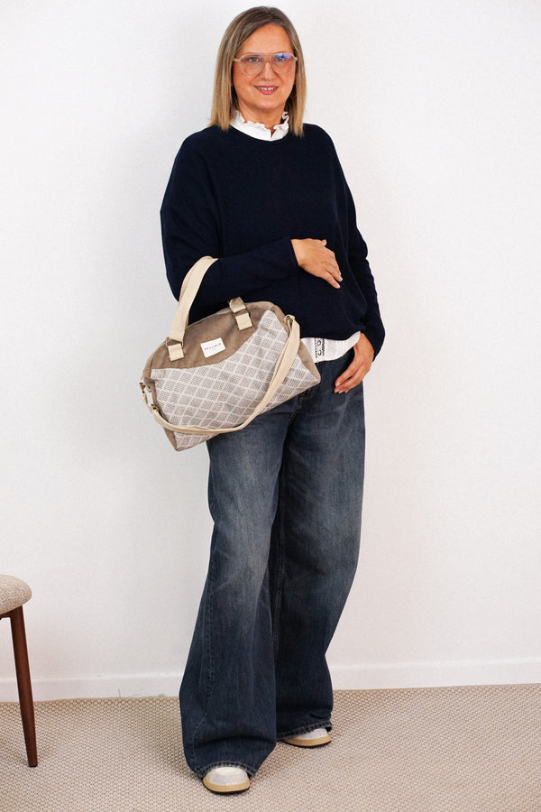 Bolso Pant, estampado en negro, beige, blanco, vista frontal — De La Mur