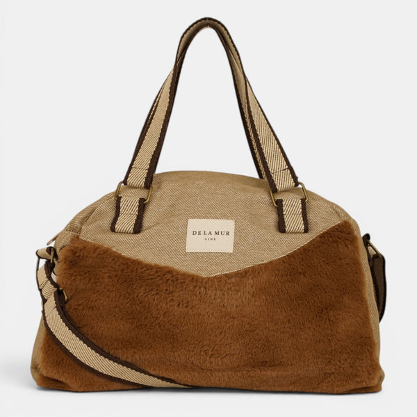 Bolso Pile, estampado en beige, terracota, naranja, detalle del material y el acabado — De La Mur