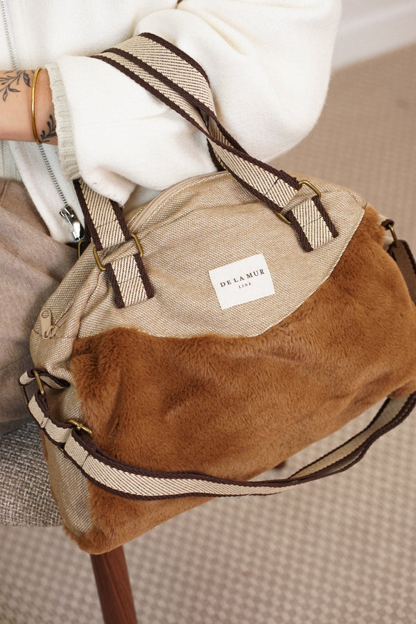Bolso Pile, estampado en beige, terracota, naranja, vista frontal — De La Mur