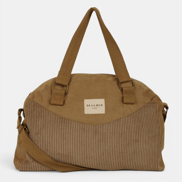 Bolso Toast, estampado en rojo, azul, naranja, detalle del material y el acabado — De La Mur