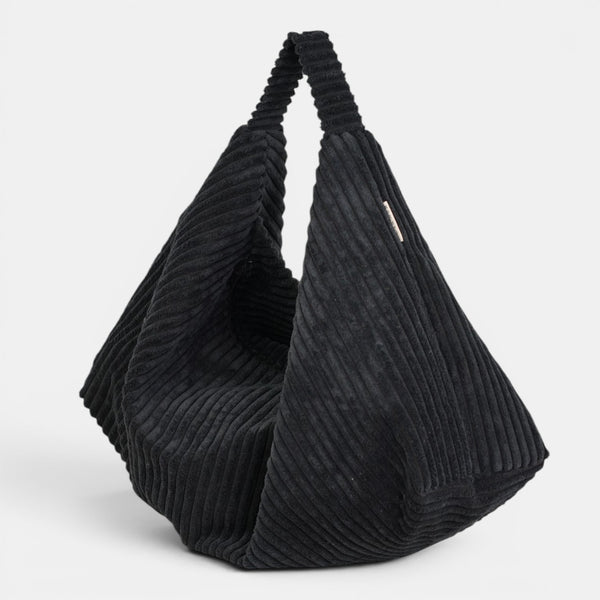 Bolso Curly, estampado en blanco, azul, negro, detalle del material y el acabado — De La Mur