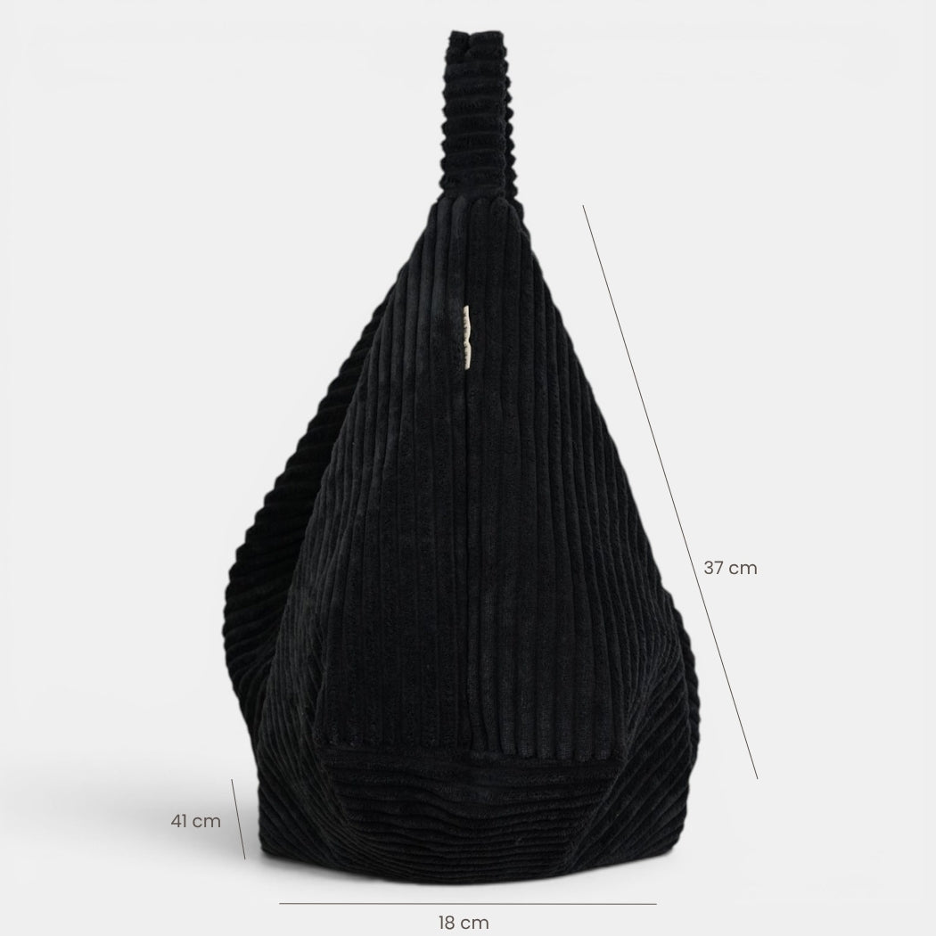 Bolso Curly, estampado en blanco, azul, negro, detalle del producto — De La Mur