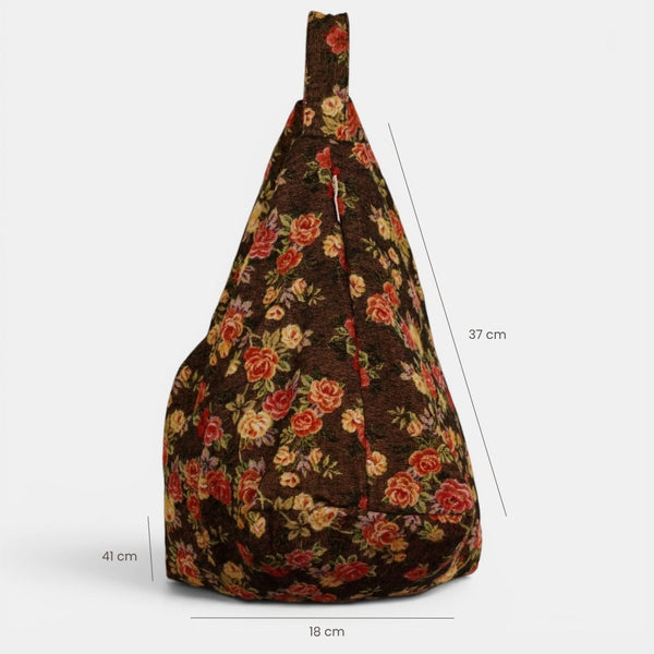 Bolso Pepi, estampado en naranja, negro, terracota, detalle del producto — De La Mur