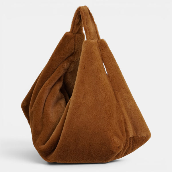 Bolso Pile, estampado en terracota, naranja, blanco, detalle del material y el acabado — De La Mur