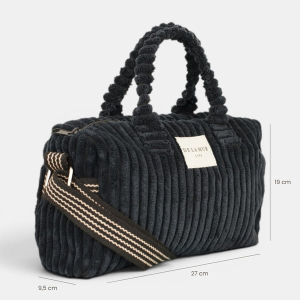 Bolso Curly, estampado en beige, negro, blanco, detalle del producto — De La Mur