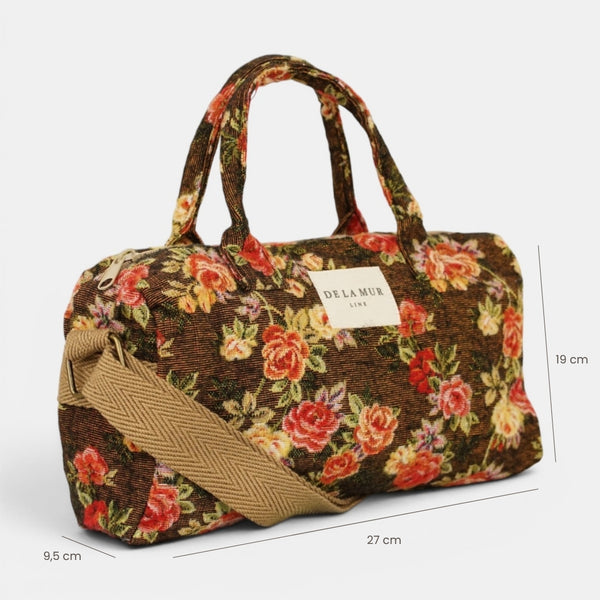 Bolso Pepi, estampado en naranja, negro, beige, detalle del producto — De La Mur