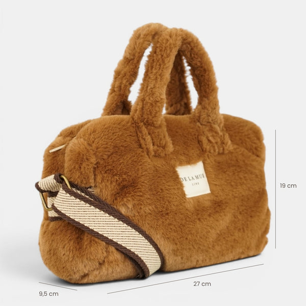 Bolso Pile, estampado en blanco, terracota, beige, detalle del producto — De La Mur