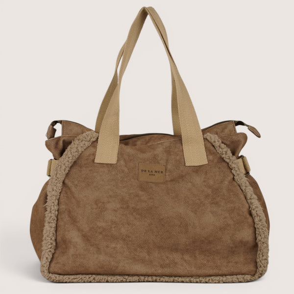 Bolso Noce, estampado en naranja, beige, terracota, detalle del producto — De La Mur