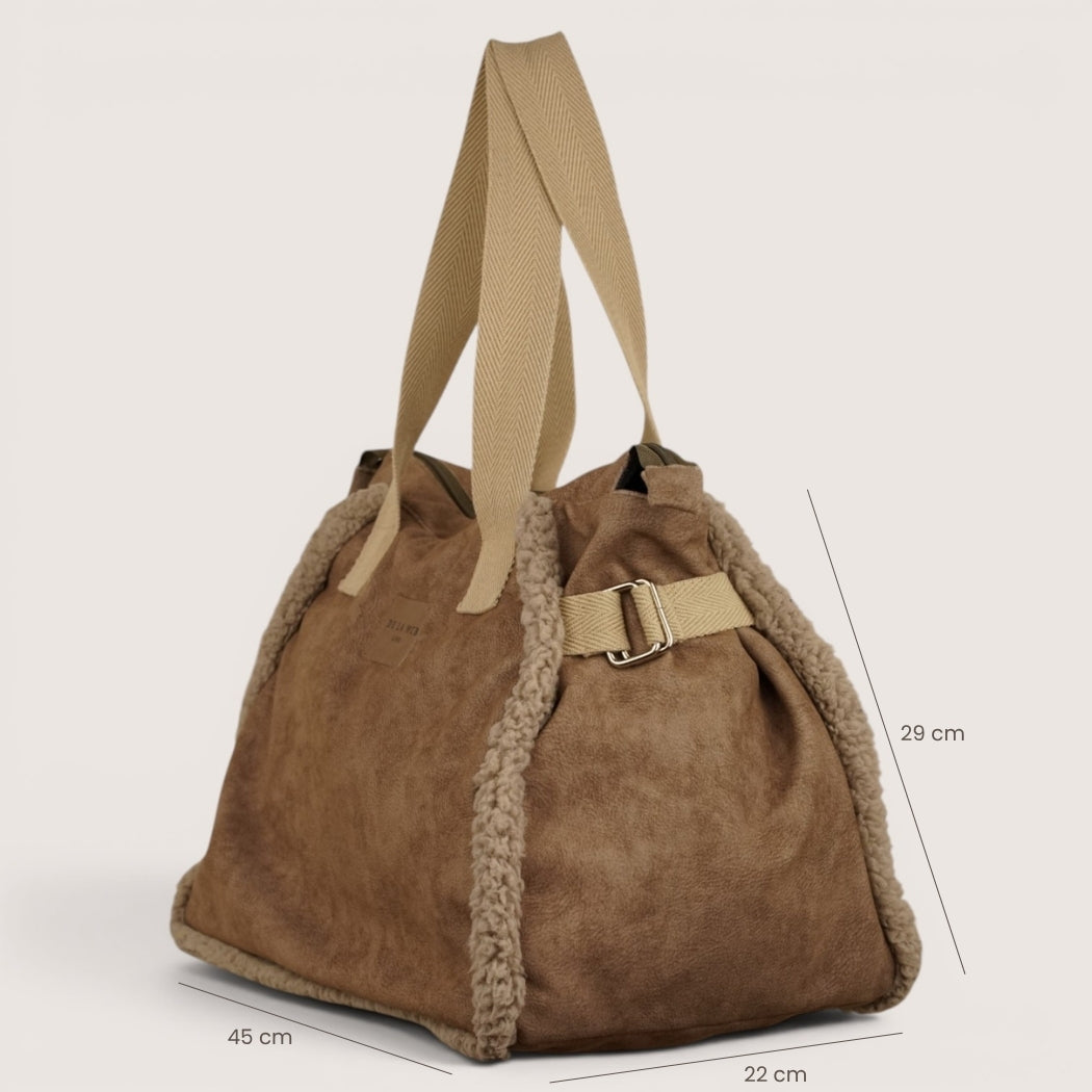 Bolso Noce, estampado en naranja, beige, terracota, detalle del producto — De La Mur