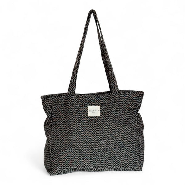 Bolsa con cremallera Dana, estampado en gris, rojo, amarillo, vista frontal — De La Mur