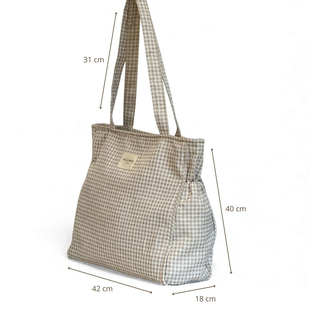 Bolsa con cremallera Vison, acabado visón y marrón, vista con medidas — De La Mur