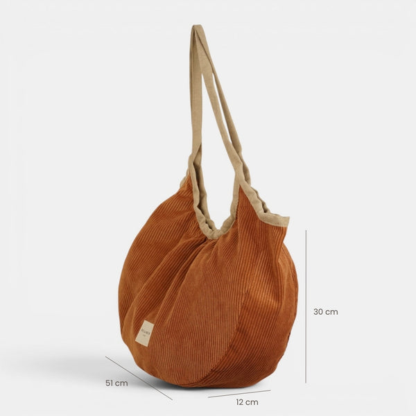 Bolso Barro, estampado en terracota, beige, rojo, detalle del material y el acabado — De La Mur