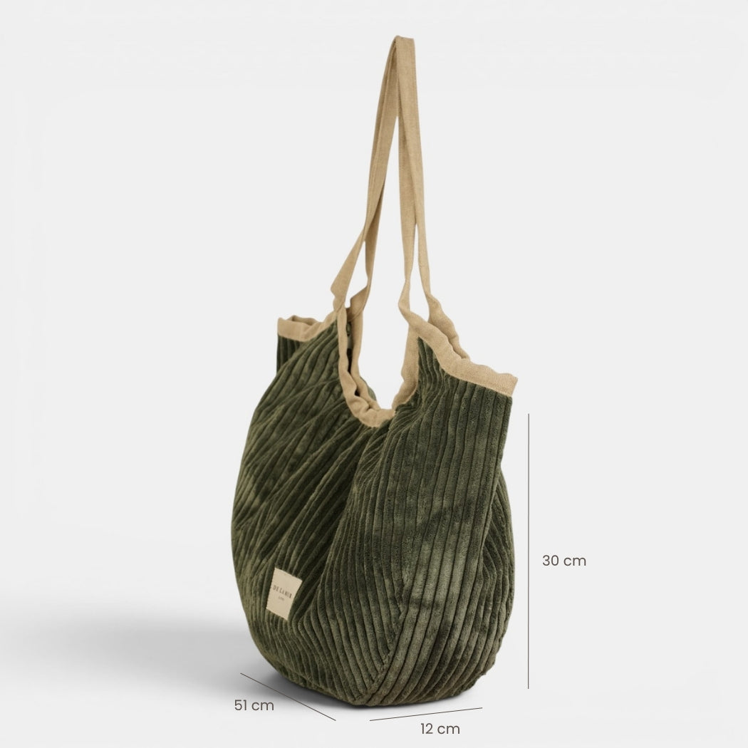 Bolso Musgo, acabado verde musgo, detalle del material y el acabado — De La Mur