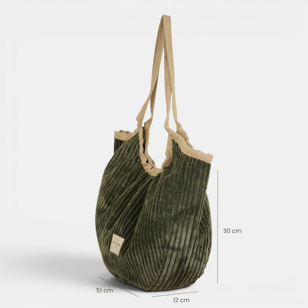 Bolso Musgo, acabado verde musgo, detalle del material y el acabado — De La Mur