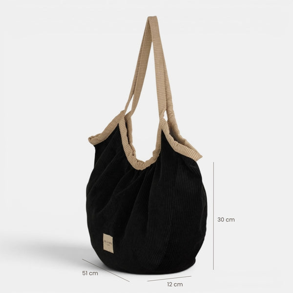 Bolso Nit, estampado en negro, beige, gris, detalle del material y el acabado — De La Mur