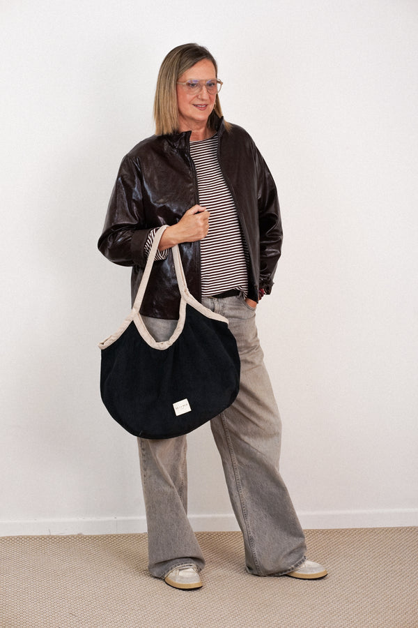Bolso Nit, estampado en negro, beige, gris, vista frontal — De La Mur