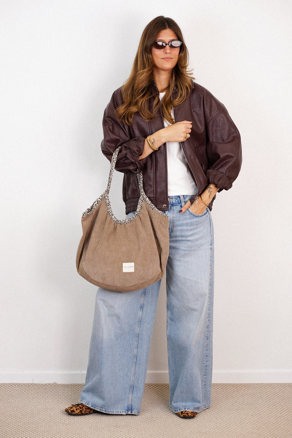 Bolso Toast, estampado en blanco, beige, rojo, vista frontal — De La Mur