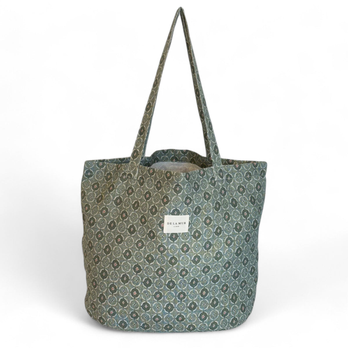 Bolsa grande Ariel, estampado en gris, blanco, amarillo, vista frontal — De La Mur