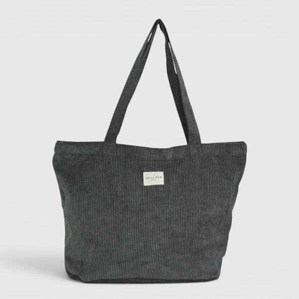 Bolsa grande con cremallera Boni, estampado en gris, turquesa, verde, vista frontal — De La Mur