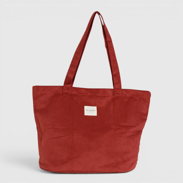 Bolsa grande con cremallera Bore, estampado en rojo, vista frontal — De La Mur