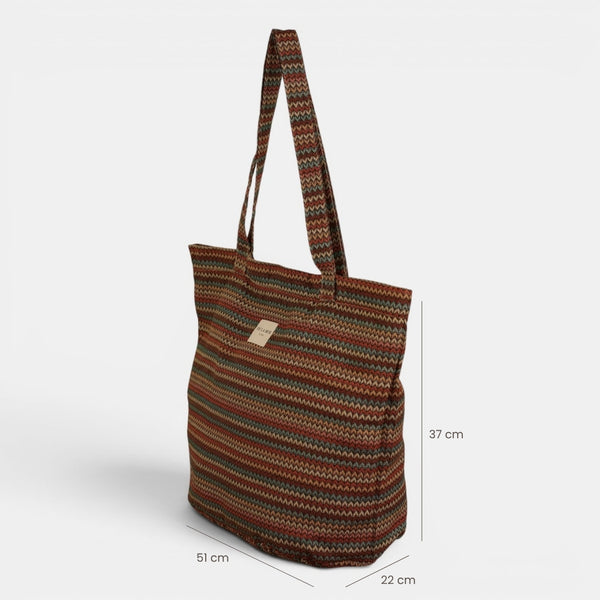 Bolsa grande con cremallera Fron, estampado en blanco, beige, marrón, detalle del material y el acabado — De La Mur