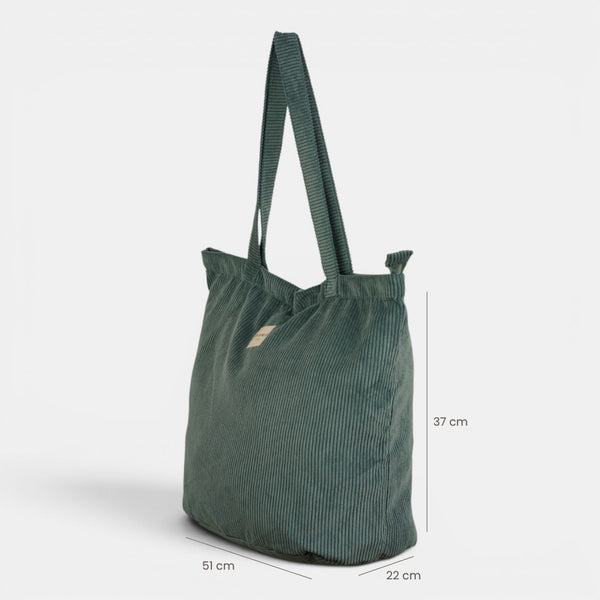 Bolsa grande con cremallera Jade, acabado verde jade, detalle del material y el acabado — De La Mur