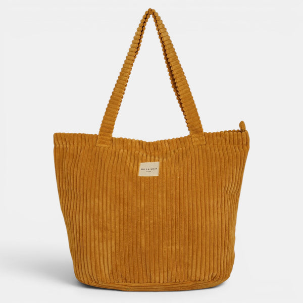 Bolsa grande con cremallera Maiz, acabado amarillo maíz y beige, vista trasera — De La Mur
