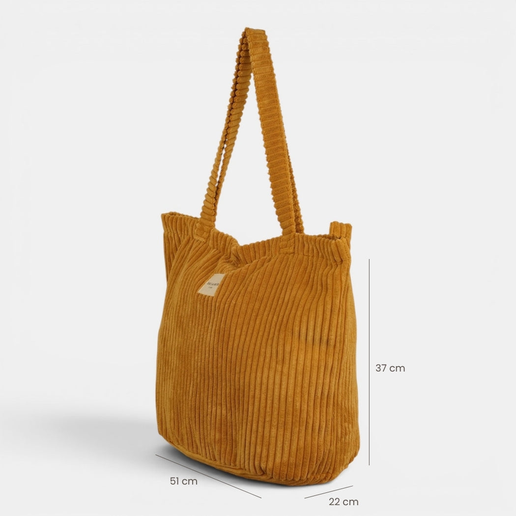 Bolsa grande con cremallera Maiz, acabado amarillo maíz y beige, vista trasera — De La Mur