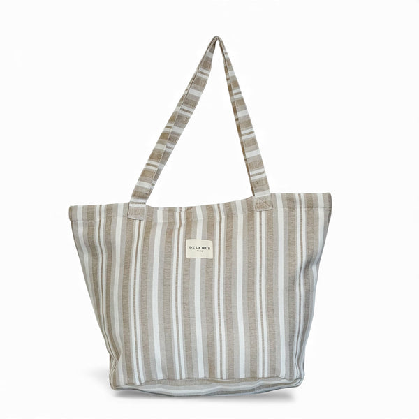 Bolsa grande con cremallera Malik, estampado en beige, marrón, blanco, vista frontal — De La Mur