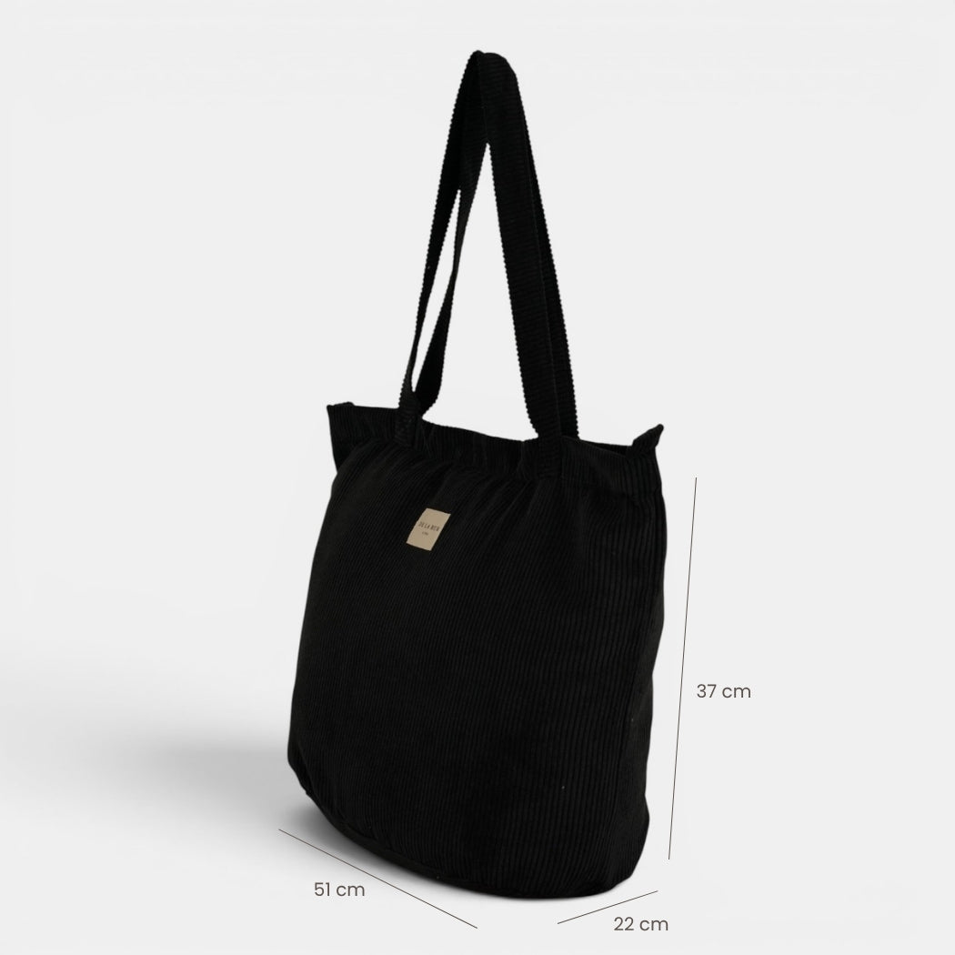 Bolsa grande con cremallera Nit, estampado en negro, blanco, beige, detalle del material y el acabado — De La Mur