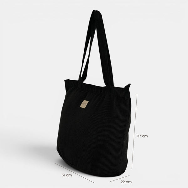 Bolsa grande con cremallera Nit, estampado en negro, blanco, beige, detalle del material y el acabado — De La Mur