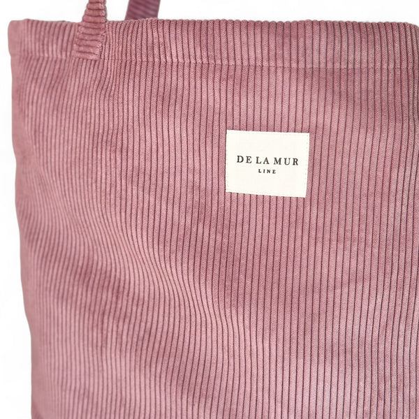 Bolsa grande Cot, estampado en morado, rojo, blanco, vista con medidas — De La Mur