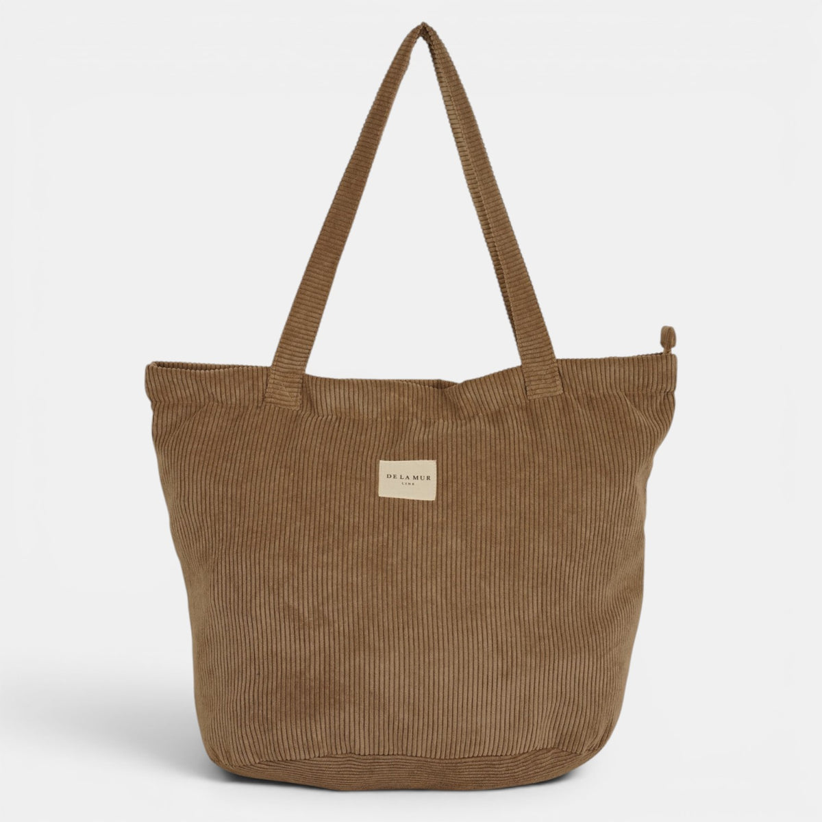 Bolsa grande con cremallera Toast, estampado en beige, blanco, rojo, detalle del estampado y el material — De La Mur