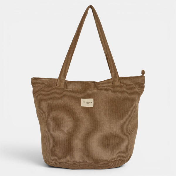 Bolsa grande con cremallera Toast, estampado en beige, blanco, rojo, detalle del estampado y el material — De La Mur