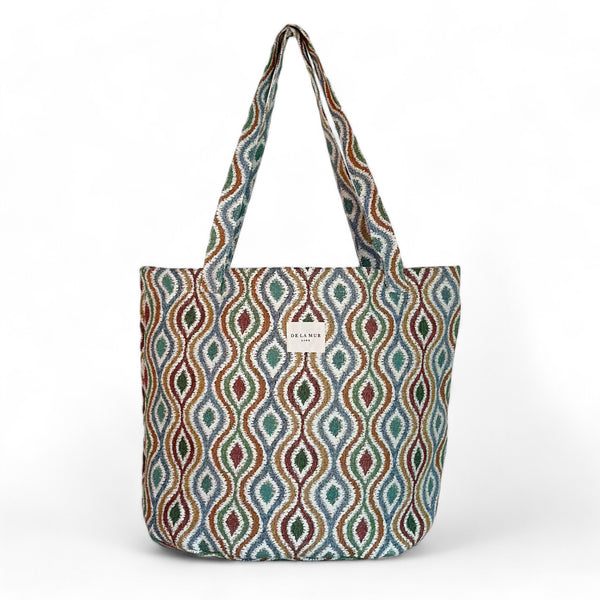 Bolsa grande Ori, estampado en blanco, marrón, beige, vista frontal — De La Mur