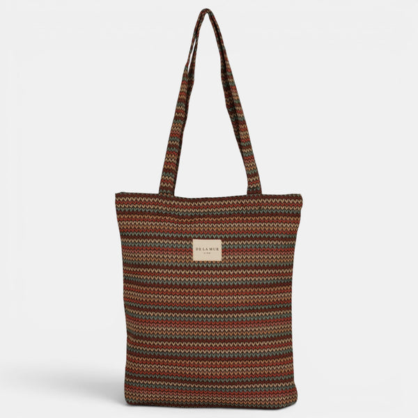 Bolsa pequeña Fron, estampado en blanco, azul, beige, detalle del estampado y el material — De La Mur