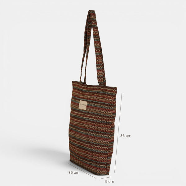 Bolsa pequeña Fron, estampado en blanco, azul, beige, detalle del material y el acabado — De La Mur