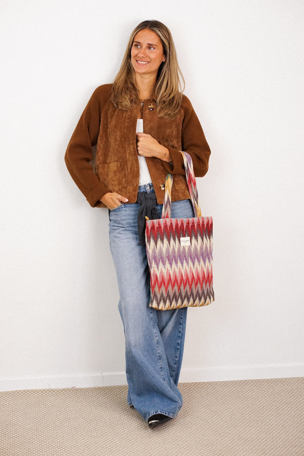 Bolsa pequeña Guana, estampado en blanco, beige, terracota, vista frontal — De La Mur